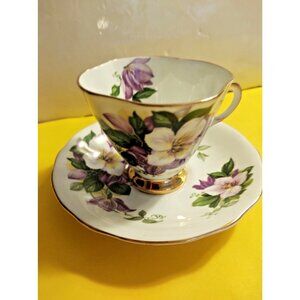 Vintage Windsor England Cup & Saucer Set Clematis Pattern 1950's